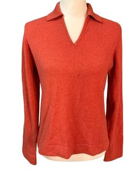 Geneva Women’s Rust Orange Collared V-Neck Cashmere Sweater Sz Medium NWT